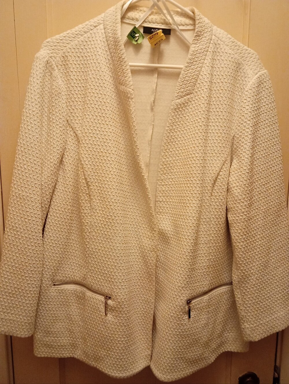 Alfani Cream Textured Open-Front Blazer